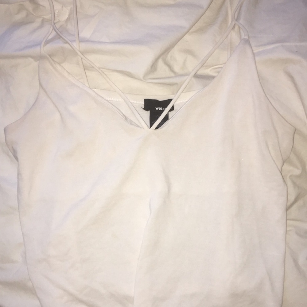 White crop top with cross over straps front/back